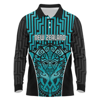 Custom Basketball New Zealand Long Sleeve Polo Shirt Teal Maori Ta Moko Indigenous - Polynesian Pride