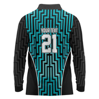 Custom Basketball New Zealand Long Sleeve Polo Shirt Teal Maori Ta Moko Indigenous - Polynesian Pride