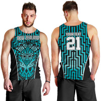Custom Basketball New Zealand Men Tank Top Teal Maori Ta Moko Indigenous LT9 - Polynesian Pride