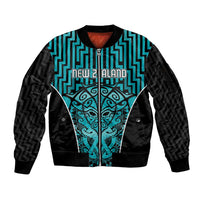 Custom Basketball New Zealand Sleeve Zip Bomber Jacket Teal Maori Ta Moko Indigenous LT9 Unisex Teal - Polynesian Pride