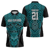 Custom Basketball New Zealand Zipper Polo Shirt Teal Maori Ta Moko Indigenous - Polynesian Pride
