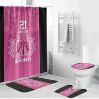 New Zealand Custom Bathroom Set Fire Basketball Maori Tribal Pink - Polynesian Pride