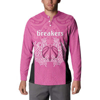New Zealand Custom Button Sweatshirt Fire Basketball Maori Tribal Pink - Polynesian Pride