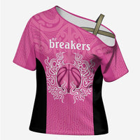 New Zealand Custom Cross Shoulder Shirt Fire Basketball Maori Tribal Pink - Polynesian Pride
