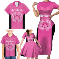 New Zealand Custom Family Matching Short Sleeve Bodycon Dress and Hawaiian Shirt Fire Basketball Maori Tribal Pink - Polynesian Pride