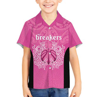 New Zealand Custom Kid Hawaiian Shirt Fire Basketball Maori Tribal Pink - Polynesian Pride