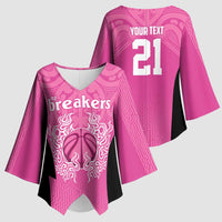 New Zealand Custom Kimono Sleeve Blouse Fire Basketball Maori Tribal Pink - Polynesian Pride
