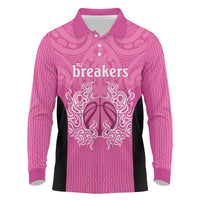 New Zealand Custom Long Sleeve Polo Shirt Fire Basketball Maori Tribal Pink - Polynesian Pride