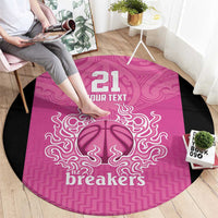 New Zealand Custom Round Carpet Fire Basketball Maori Tribal Pink - Polynesian Pride