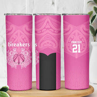 New Zealand Custom Skinny Tumbler Fire Basketball Maori Tribal Pink - Polynesian Pride