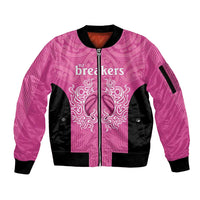 New Zealand Custom Sleeve Zip Bomber Jacket Fire Basketball Maori Tribal Pink - Polynesian Pride