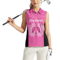 New Zealand Custom Women Sleeveless Polo Shirt Fire Basketball Maori Tribal Pink - Polynesian Pride