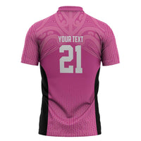 New Zealand Custom Zipper Polo Shirt Fire Basketball Maori Tribal Pink - Polynesian Pride