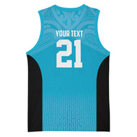 New Zealand Custom Basketball Jersey Fire Basketball Maori Tribal Sky Blue LT9 - Polynesian Pride