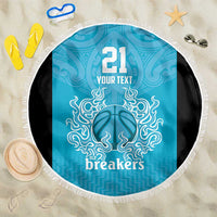 New Zealand Custom Beach Blanket Fire Basketball Maori Tribal Sky Blue - Polynesian Pride