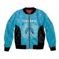 New Zealand Custom Bomber Jacket Fire Basketball Maori Tribal Sky Blue - Polynesian Pride