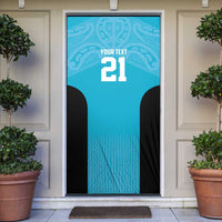 New Zealand Custom Door Cover Fire Basketball Maori Tribal Sky Blue - Polynesian Pride
