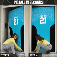 New Zealand Custom Door Cover Fire Basketball Maori Tribal Sky Blue - Polynesian Pride