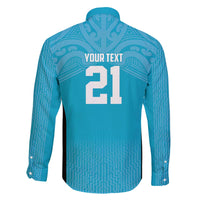 New Zealand Custom Family Matching Off The Shoulder Long Sleeve Dress and Hawaiian Shirt Fire Basketball Maori Tribal Sky Blue - Polynesian Pride