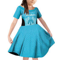 New Zealand Custom Family Matching Off Shoulder Short Dress and Hawaiian Shirt Fire Basketball Maori Tribal Sky Blue - Polynesian Pride