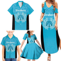 New Zealand Custom Family Matching Summer Maxi Dress and Hawaiian Shirt Fire Basketball Maori Tribal Sky Blue - Polynesian Pride
