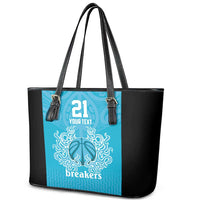 New Zealand Custom Leather Tote Bag Fire Basketball Maori Tribal Sky Blue - Polynesian Pride