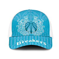 New Zealand Mesh Trucker Cap Fire Basketball Maori Tribal Sky Blue LT9 One Size White Blue - Polynesian Pride