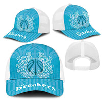 New Zealand Mesh Trucker Cap Fire Basketball Maori Tribal Sky Blue LT9 - Polynesian Pride