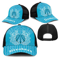 New Zealand Mesh Trucker Cap Fire Basketball Maori Tribal Sky Blue LT9 - Polynesian Pride