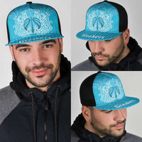 New Zealand Mesh Trucker Cap Fire Basketball Maori Tribal Sky Blue LT9 - Polynesian Pride