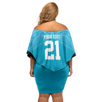 New Zealand Custom Off Shoulder Short Dress Fire Basketball Maori Tribal Sky Blue - Polynesian Pride
