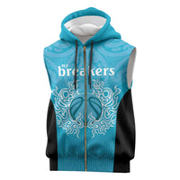 New Zealand Custom Sleeveless Zip Hoodie Fire Basketball Maori Tribal Sky Blue LT9 Blue - Polynesian Pride