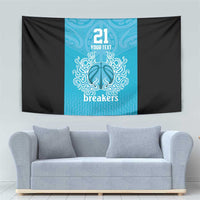 New Zealand Custom Tapestry Fire Basketball Maori Tribal Sky Blue - Polynesian Pride