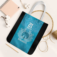 New Zealand Custom Tote Bag Fire Basketball Maori Tribal Sky Blue LT9 White Strap One Size Blue - Polynesian Pride