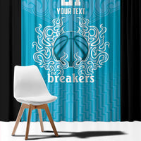 New Zealand Custom Window Curtain Fire Basketball Maori Tribal Sky Blue - Polynesian Pride