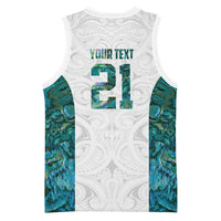Custom New Zealand Aotearoa Basketball Jersey Green Maori Paua Shell Indigenous LT9 - Polynesian Pride