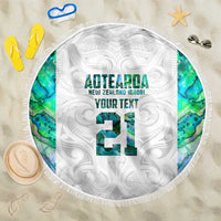 Custom New Zealand Aotearoa Beach Blanket Green Maori Paua Shell Indigenous LT9 One Size 150cm Green - Polynesian Pride