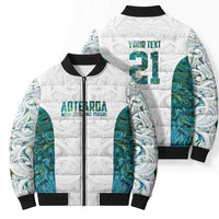Custom New Zealand Aotearoa Bomber Puffer Jacket Green Maori Paua Shell Indigenous LT9 - Polynesian Pride