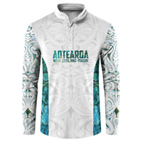 Custom New Zealand Aotearoa Button Sweatshirt Green Maori Paua Shell Indigenous LT9 Green - Polynesian Pride