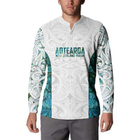 Custom New Zealand Aotearoa Button Sweatshirt Green Maori Paua Shell Indigenous LT9 - Polynesian Pride