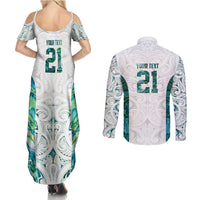 Custom New Zealand Aotearoa Couples Matching Summer Maxi Dress and Long Sleeve Button Shirt Green Maori Paua Shell Indigenous LT9 - Polynesian Pride