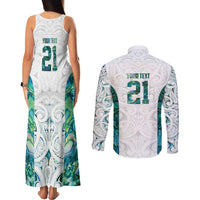Custom New Zealand Aotearoa Couples Matching Tank Maxi Dress and Long Sleeve Button Shirt Green Maori Paua Shell Indigenous LT9 - Polynesian Pride