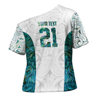 Custom New Zealand Aotearoa Cross Shoulder Shirt Green Maori Paua Shell Indigenous LT9 - Polynesian Pride