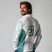 Custom New Zealand Aotearoa Long Sleeve Polo Shirt Green Maori Paua Shell Indigenous - Polynesian Pride