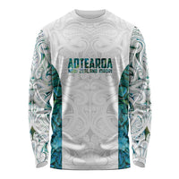 Custom New Zealand Aotearoa Long Sleeve Shirt Green Maori Paua Shell Indigenous LT9 Unisex Green - Polynesian Pride