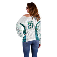 Custom New Zealand Aotearoa Off Shoulder Sweater Green Maori Paua Shell Indigenous - Polynesian Pride