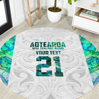 Custom New Zealand Aotearoa Round Carpet Green Maori Paua Shell Indigenous - Polynesian Pride