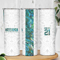 Custom New Zealand Aotearoa Skinny Tumbler Green Maori Paua Shell Indigenous - Polynesian Pride