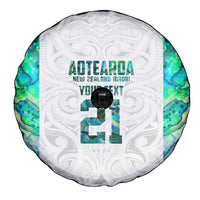 Custom New Zealand Aotearoa Spare Tire Cover Green Maori Paua Shell Indigenous - Polynesian Pride