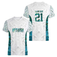 Custom New Zealand Aotearoa Women V-Neck T-Shirt Green Maori Paua Shell Indigenous - Polynesian Pride